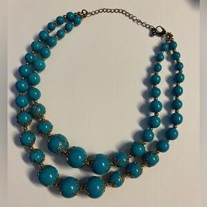 Vintage Blue Enamel Capped Double Strand Choker Necklace